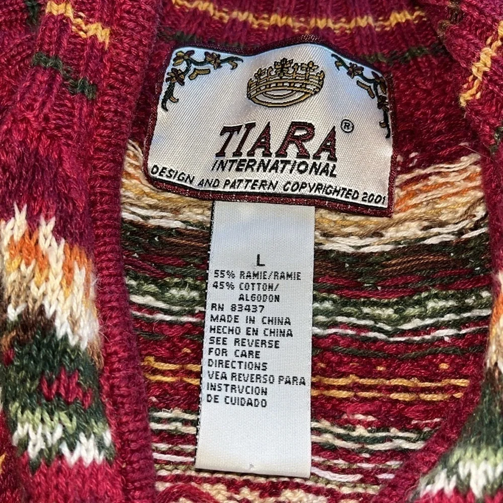 VTG-retro-y2k-TIARA-L-burgundy, full zip, knit, fair isle, cardigan sweater.